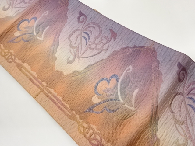 本場筑前博多ふくれ織花菱に曲線模様織出し名古屋帯